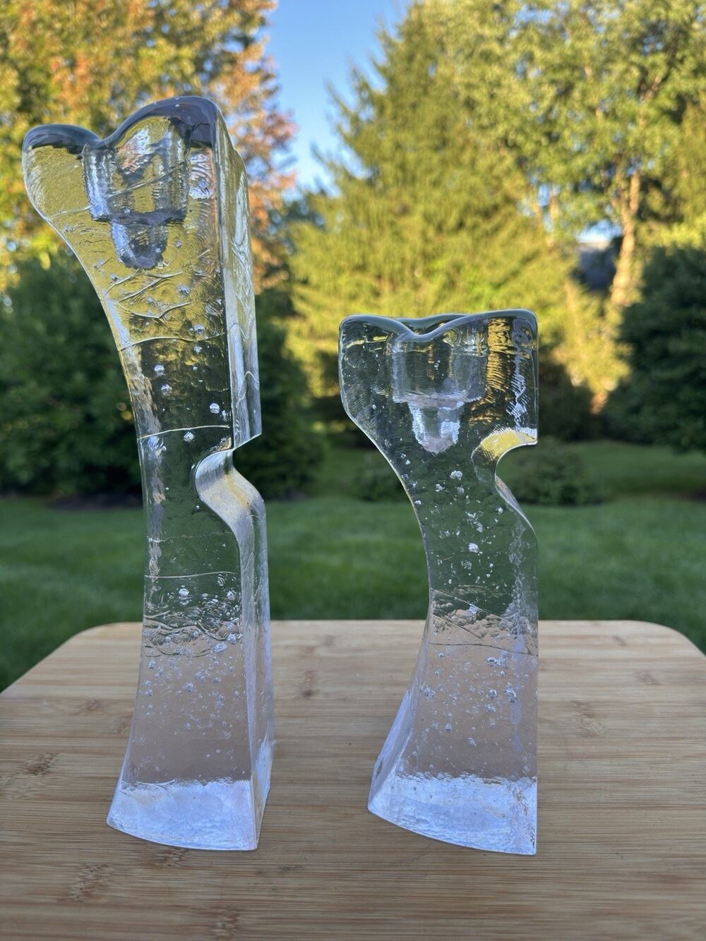 VTG Kosta Boda Connect 2 Candle Holders 12” & 9” Scandinavian Art Glass SWEDEN